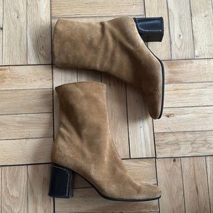 Vicini Tapeet Suede Booties Heeled Boots 36 Made in Italy Brown